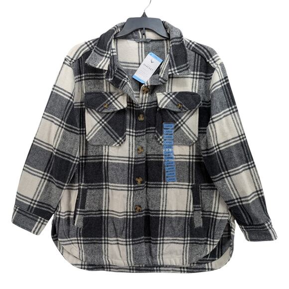 Member's Mark Plaid Shacket Large Black White Womens Layer Shirt Jacket Boxy Fit - Picture 1 of 12
